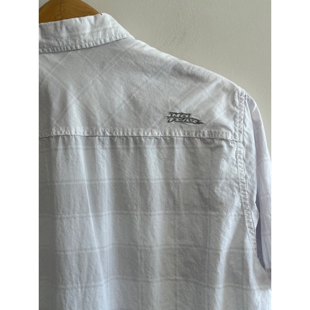 Y2K No Fear Button Up Shirt Mens L White Pockets Double Stitching Short Sleeve - Picture 4 of 9